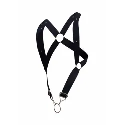 MOB Eroticwear Harnais élastique et Cockring Crossback Dngeon Noir